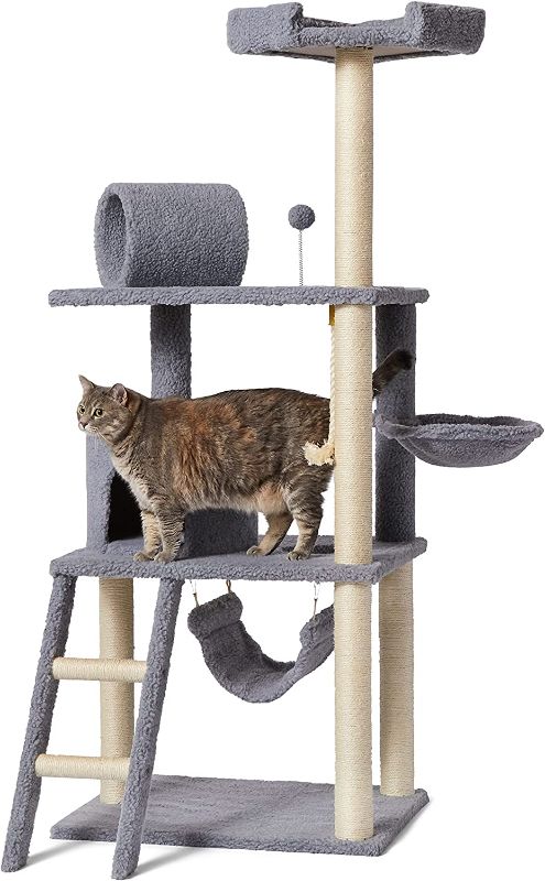 Photo 1 of Amazon Basics Multi-Level Cat Tree with Scratching Posts Gray Dual Condo Tree Tower