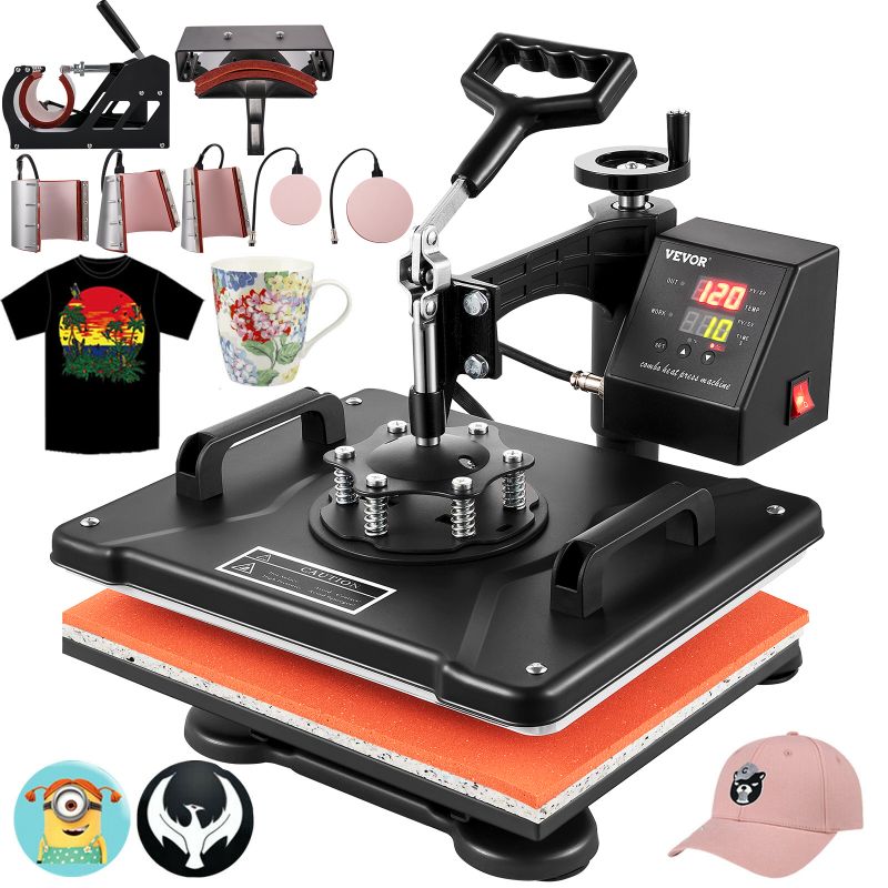 Photo 1 of VEVOR Heat Press Machine 15 x 15 Inch 8 in 1 Heat Press 800W Sublimation Machine 360° Rotation Swing Away 8 in 1 Shirt Printing Machine Dual-Tube Heating for DIY T-Shirts Cap & Mugs Blue
