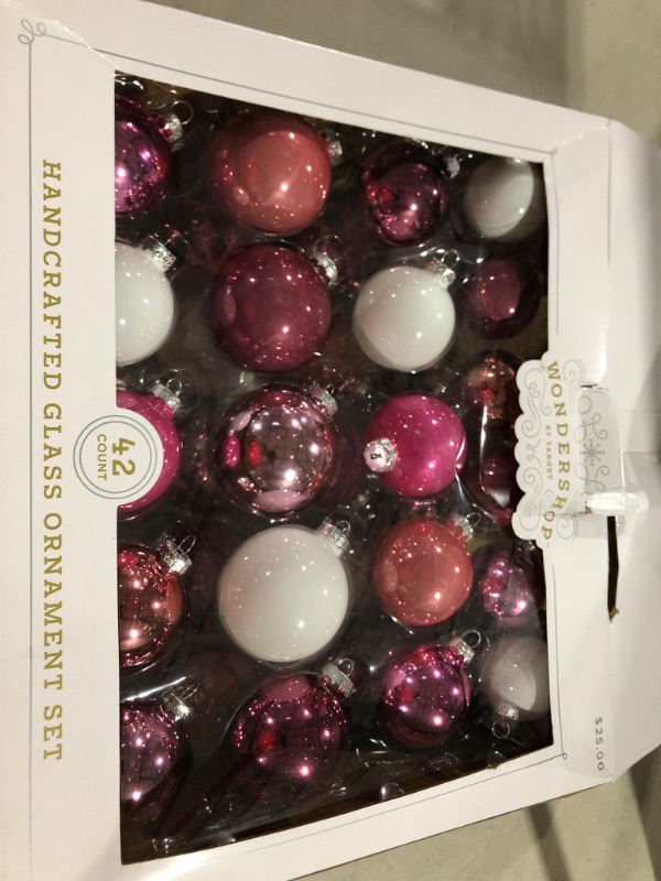 Photo 2 of 42ct Round Glass Christmas Tree Ornament Set White/Rose/Mauve/Plum - Wondershop