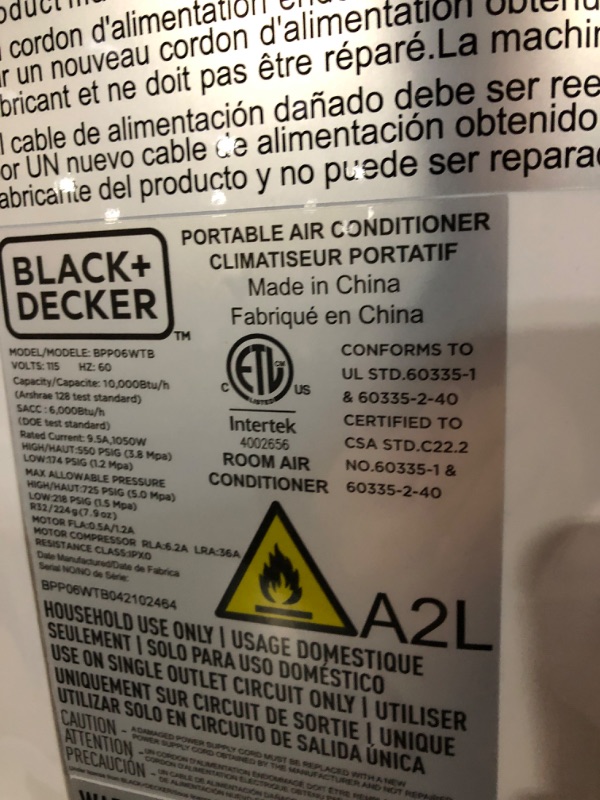 Photo 1 of BLACK+DECKER 10,000 BTU Portable Air Conditioner with Remote Control, White White 10,000 BTU