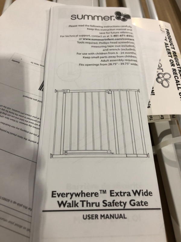 Photo 5 of Summer Everywhere Extra Wide Walk-Thru Safety Gate Safety Baby Gate, Fits Openings 28.75-39.75" Wide, Metal, for Doorways & Stairways, 30" Tall, White, One Size 30" Tall, 28.75 - 39.75" Wide