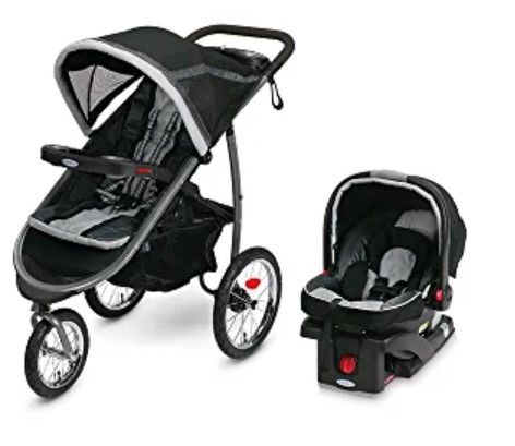 Photo 1 of Graco FastAction Fold Jogger Travel System | Includes the FastAction Fold Jogging Stroller and SnugRide 35 Infant Car Seat, Gotham