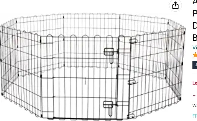 Photo 1 of Amazon Basics Foldable Metal Pet Dog Exercise Fence Pen With Door Gate - 60 x 60 x 24 Inches, Black