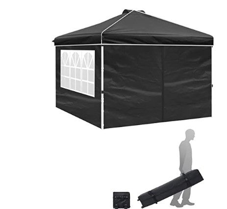 Photo 1 of Canopy, CBBPET 10'x10' Pop Up Canopy with Rolling Bag, Outdoor Canopy Tent with Sidewalls and Windows Sun Protection for Vendor Events, Outdoor Craft Show, Farmers Markets(Black)