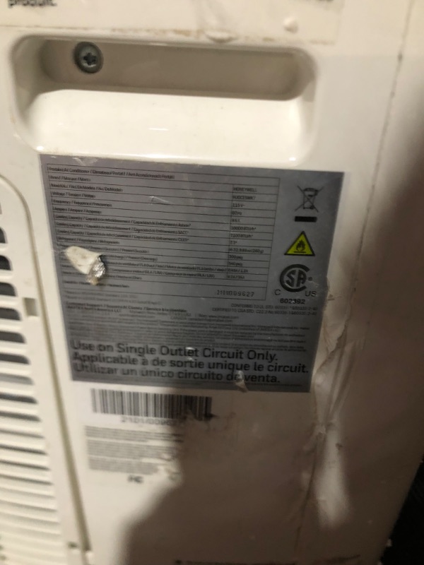 Photo 5 of **minor damage to power cable and back / side of unit** Honeywell 10,000 BTU Portable Air Conditioner with Dehumidifier & Fan Cools Rooms Up To 450 Sq. Ft. with Remote Control, HJ0CESWK7, White/Black Up to 450 Sq. Ft. Cooling Only