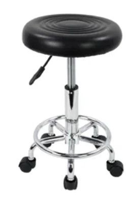 Photo 2 of  KKTONER PU Leather Modern Rolling Stool with Low Back Height Adjustable Work Salon Drafting Swivel Task Chair (Black)