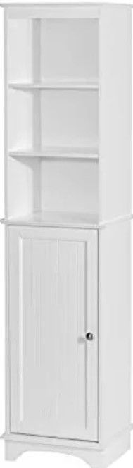 Photo 1 of Home Freestanding Storage Cabinet with Tier Shelves, Tall Slim Cabinet, Free Standing Tower, White