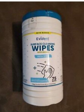 Photo 1 of 450 Evident Surface Cleaning Wipes W/ Bleach Box of 6 Containers Each Are 75 Ct
