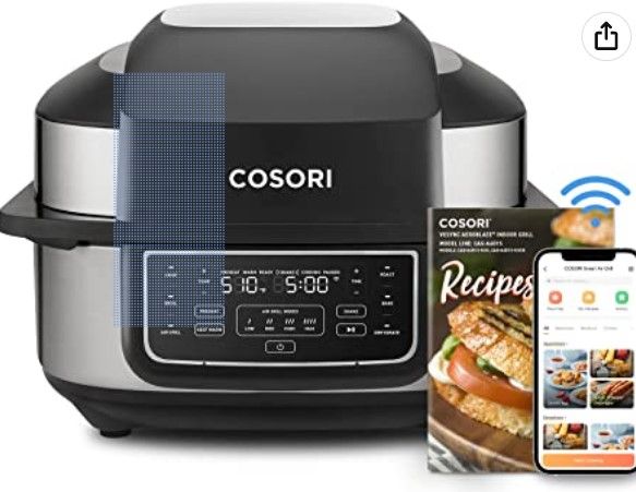 Photo 1 of COSORI Indoor Grill Electric Smokeless Grill Indoor & Smart XL Air Fryer Combo, 8 Cooking Functions, 6QT