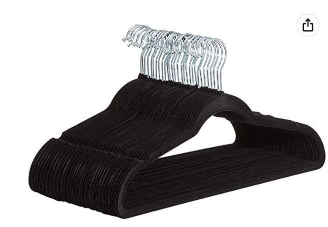 Photo 1 of Bulk Amazon Basics Slim, Velvet, Non-Slip Suit Clothes Hangers, Black/Silver - Pack. NO BOTTOM 