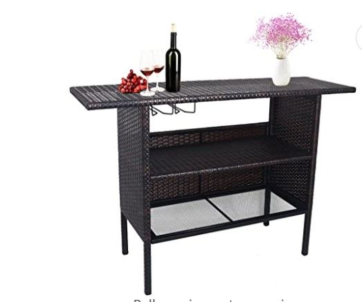 Photo 1 of BalanceFrom Outdoor Patio Wicker Bar Counter Table Backyard Furniture with Shelves and Rails