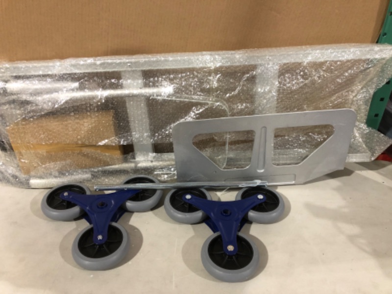 Photo 2 of Haddockway 2 in 1 Aluminum Hand Truck Heavy Duty Stair Climber Dolly 650 Lbs Capacity Hand Truck Cart with 18"x7.5" Diecast Nose Plate and 6 Wheels. 
* Open box, carton has shipping damage, no visible damage or defect on product. * (Stock photo for refere