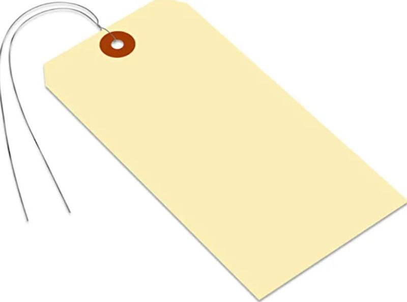 Photo 1 of Blank Manila Shipping Tags with Pre-Strung Wire, Pack of 1000, Thick Cardstock Tags, 4 3/4" x 2 1/8" Paper Hang Tags with Reinforced Fiber Patch.  
* Carton damage from shipping, product appears unaffected *