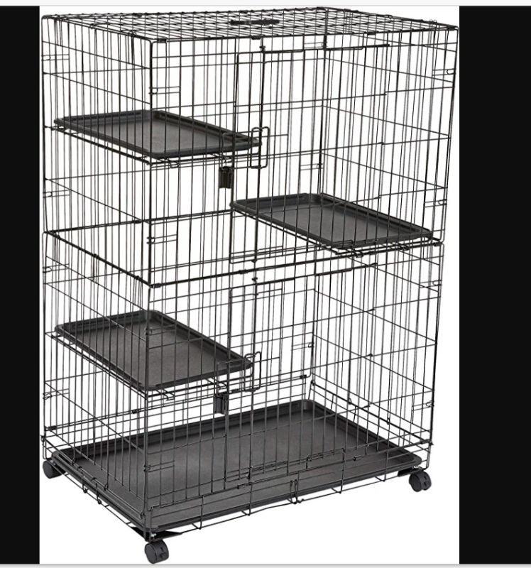 Photo 1 of Amazon Basics 3-Tier Wire Cat Cage Playpen Kennel, Large, 36 x 22 x 51 Inches, Black