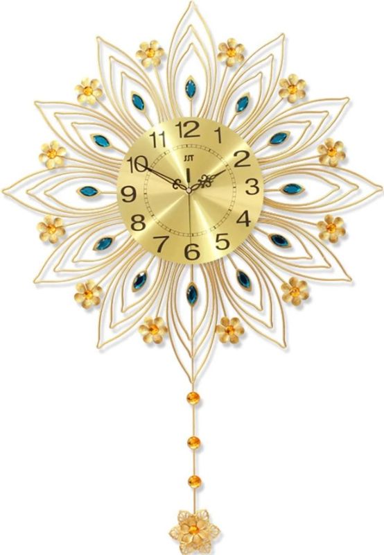 Photo 1 of Wall Clocks Pendulum Wall Clock, Battery Operated Silent Quartz Clock, Modern?Wrought-Iron Home Decor for Living Room, Office, Gift (Gold) Wall Clock (Size : 64x90cm)
