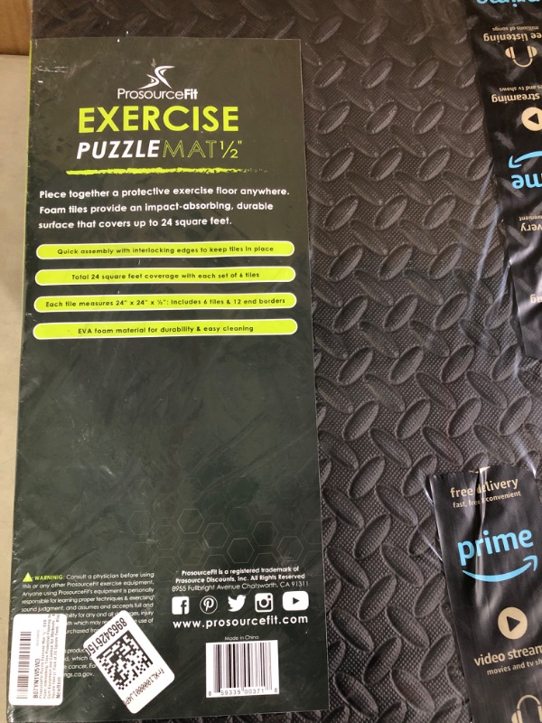 Photo 3 of  *Quantity of 2 packages*  ProsourceFit Puzzle Exercise Mat ½”, EVA Foam Interlocking Tiles, Protective Flooring for Gym Equipment and Cushion for Workouts Black - 1/2 Inch - 24 Sq Ft - 6 Tiles *Quantity of 2*