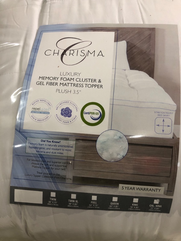 Photo 2 of Charisma Luxury Plush 3.5-Inch Memory Foam Cluster and Gel Fiber Mattress Topper-California King, White