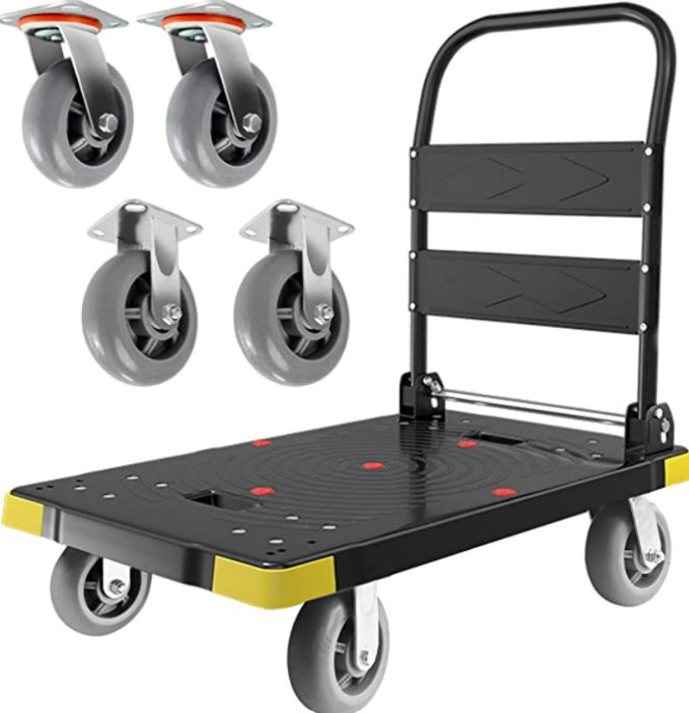 Photo 1 of *****USED****** Platform Truck Cart 1300LBS Chinco Star Folding Push Cart Dolly Portable Moving Dolly Cart with 360° Swivel 6'' Wheels Heavy Duty Foldable Flatbed Cart for Hand Moving 2022 Upgrade (35L x24W x40H in)  * Open box, no visible damage or defec