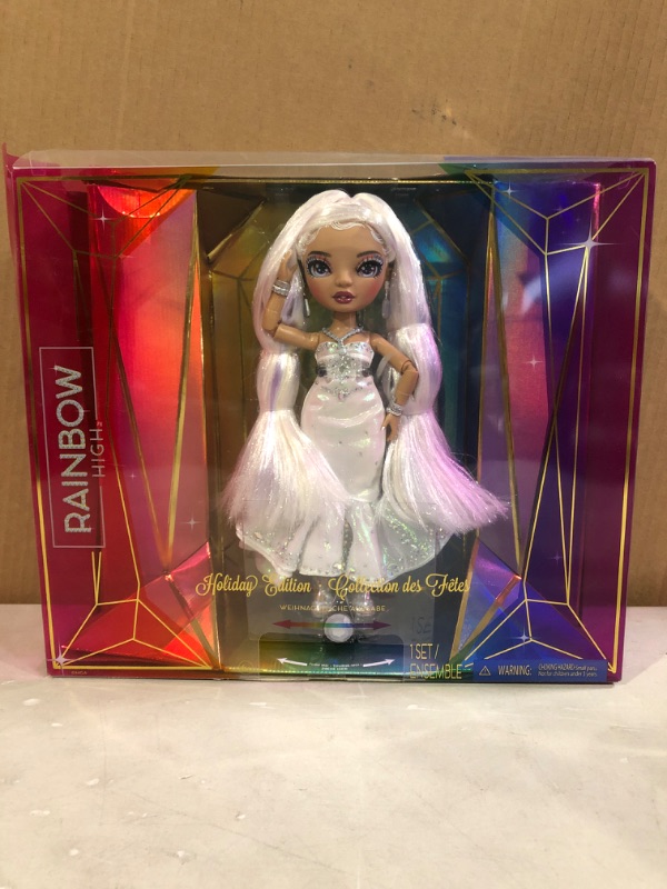 Photo 4 of Rainbow High Holiday Edition Collector Doll 11"- 2022 Roxie Grand Posable Fashion Doll with Multicolor Hair, in Diamond & Iridescent Designer Gown Including Premium Doll Accessories. Great Gift  * Open box, shipping damage to carton, no visible damage or 