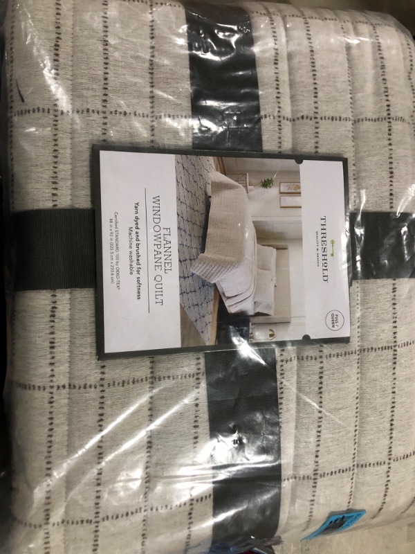 Photo 3 of Full/Queen Flannel Windowpane Quilt Cream 