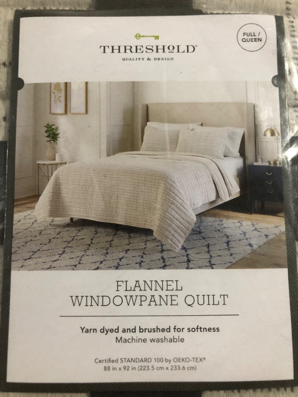 Photo 2 of Full/Queen Flannel Windowpane Quilt Cream 