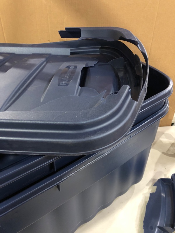 Photo 1 of Rubbermaid Roughneck 50 Gallon Storage Container, 50 Gal - 2 Pack, Dark Indigo Metallic