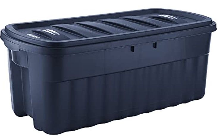 Photo 1 of Rubbermaid Roughneck 50 Gallon Storage Container, 50 Gal - 2 Pack, Dark Indigo Metallic
