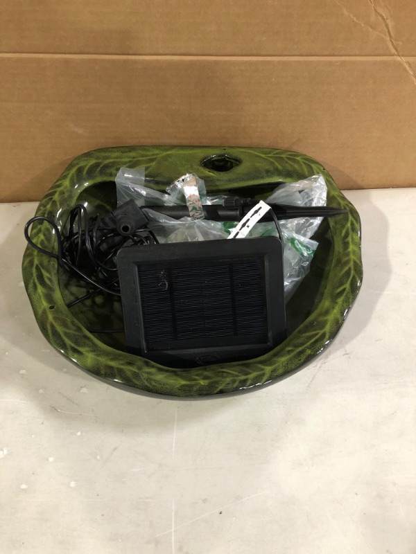 Photo 2 of * Used * Smart Solar 22300R01 Solar Powered Ceramic Frog Water Feature, Green Glazed Ceramic, Powered By An Included Solar Panel That Operates An Integral Low Voltage Pump With Filter