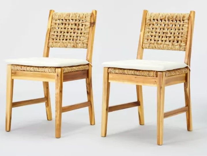 Photo 1 of 2pk Temescal Valley Wood and Woven Dining Chairs with Cushion Cream - Threshold™ designed with Studio McGee
