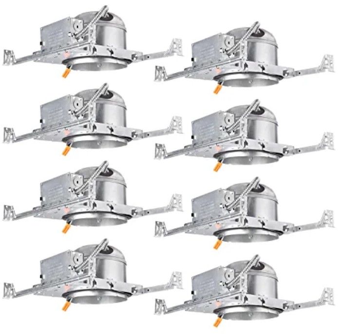 Photo 1 of TORCHSTAR 8-Pack 6 Inch Shallow New Construction Recessed Housing, IC Rated & Air Tight Ceiling LED Downlight Can with J-Box, ETL Listed Slim/Narrow New Construction Housing, TP24 Connector