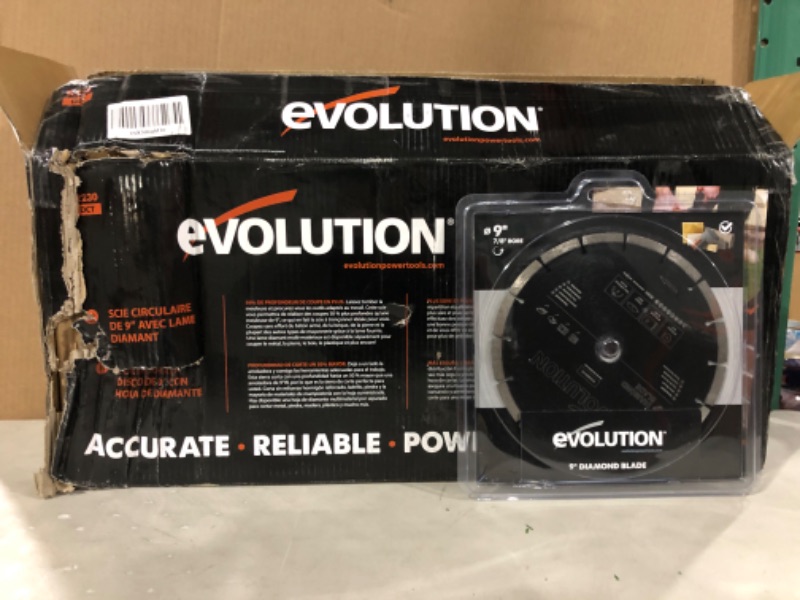 Photo 2 of Evolution Power Tools 9 in. Electric Concrete Saw
* Open box, no visible damage or defect * Shipping damage to box. (Stock photo for reference only)