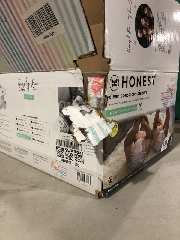 Photo 3 of The Honest Company - Super Club Box, Clean Conscious Diapers, Rainbow Stripes + Flower Power, Size 3, 136 Count (Packaging May Vary)  * Open box, minor shipping damage. No visible damage to product. * (Stock photo for reference only)