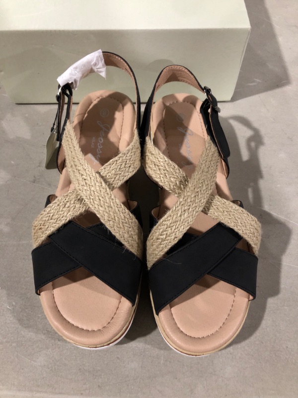 Photo 2 of Jeossy Women's Espadrille Wedge Sandals 20 Ankle Strap Sandals Platform Summer Shoes 8 Espadrille Wedge-820-black