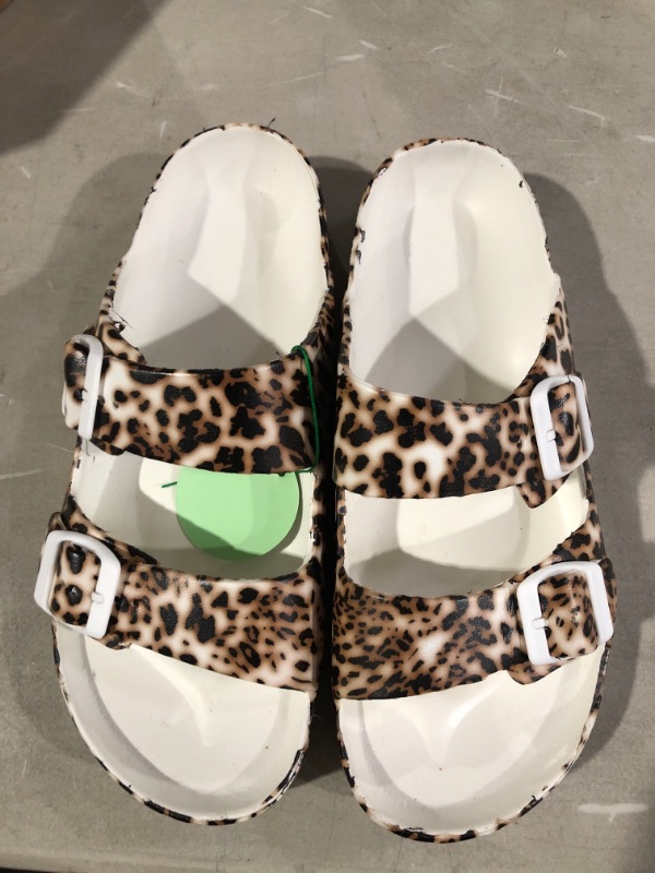 Photo 2 of FUNKYMONKEY Women's Comfort Slides Double Buckle Adjustable EVA Flat Sandals 11 Leopard Printing