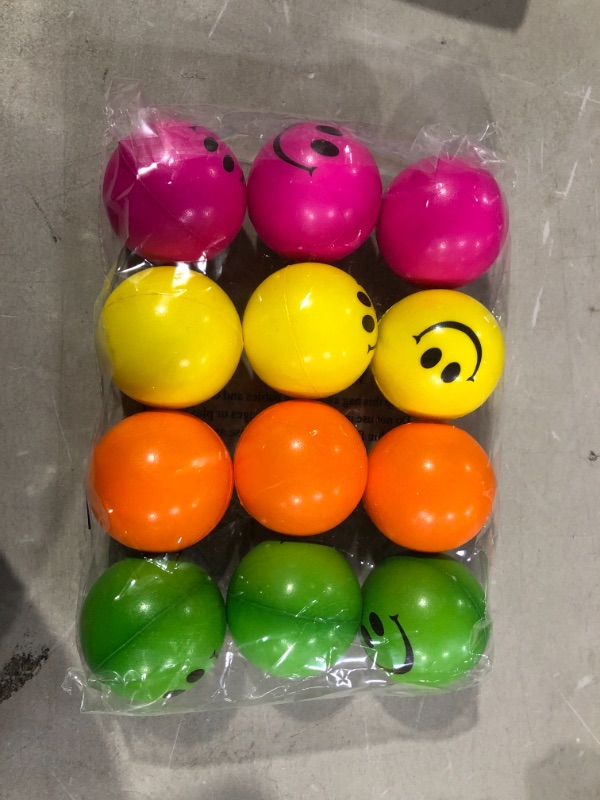 Photo 2 of Be Happy! Neon Colored Smile Funny Face Stress Ball - Happy Smile Face Squishies Toys Stress Foam Balls for Soft Play - Bulk Pack of 12 Relaxable 2.5" Stress Relief Smile Squeeze Balls Fun Toys