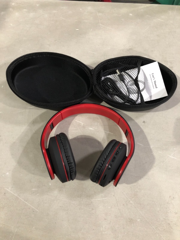 Photo 2 of Bluetooth Headphones Over-Ear, Zihnic Foldable Wireless and Wired Stereo Headset Micro SD/TF, FM for Cell Phone,PC,Soft Earmuffs &Light Weight for Prolonged Wearing (Black/red) Black Red