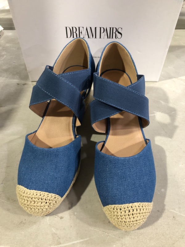 Photo 2 of DREAM PAIRS Womens Close Toe Espadrilles Dressy Platform Sandals Slip on Elastic Criss Cross Ankle Straps Wedges Sandals, SDPW226W,Denim Blue,Size 9.5