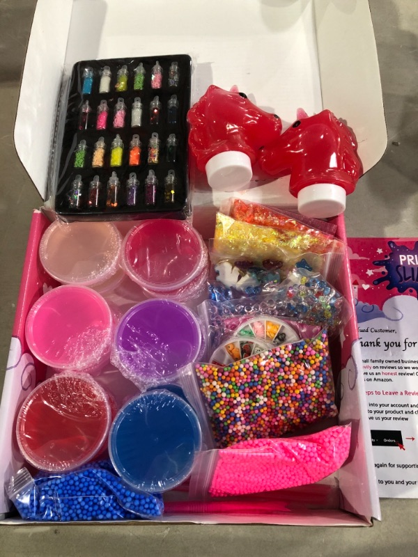 Photo 2 of Princess Slime Kit for Girls - Water Based Colorful Premade Slime, Glow in the Dark, 24 Glitter Powder, Ultimate Diy Pink Crystal Clear Unicorn Slime Kit for Girls Gift for 5 6 7 8 9 10 11 12 Year Old