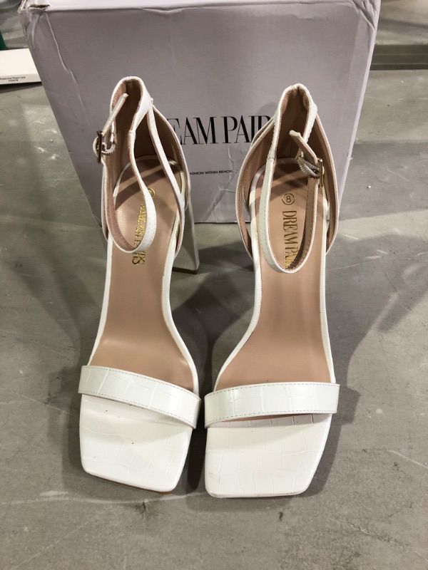 Photo 2 of DREAM PAIRS High Heels Chunky Block Square Toe Heels for Women Dressy Open Toe Heel Sandals 8 Beige/White