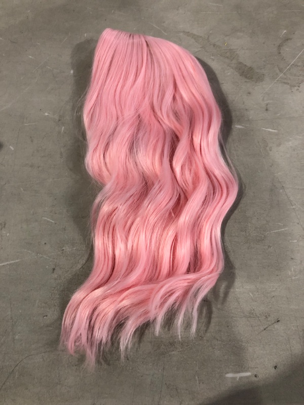 Photo 2 of FAELBATY Light Pink Wigs For Women Curly Wavy Synthetic Women's Wig Pure Pastel Cosplay Wig for Girl Costume Halloween Wigs (14" Light Pink Wig) pastel pink