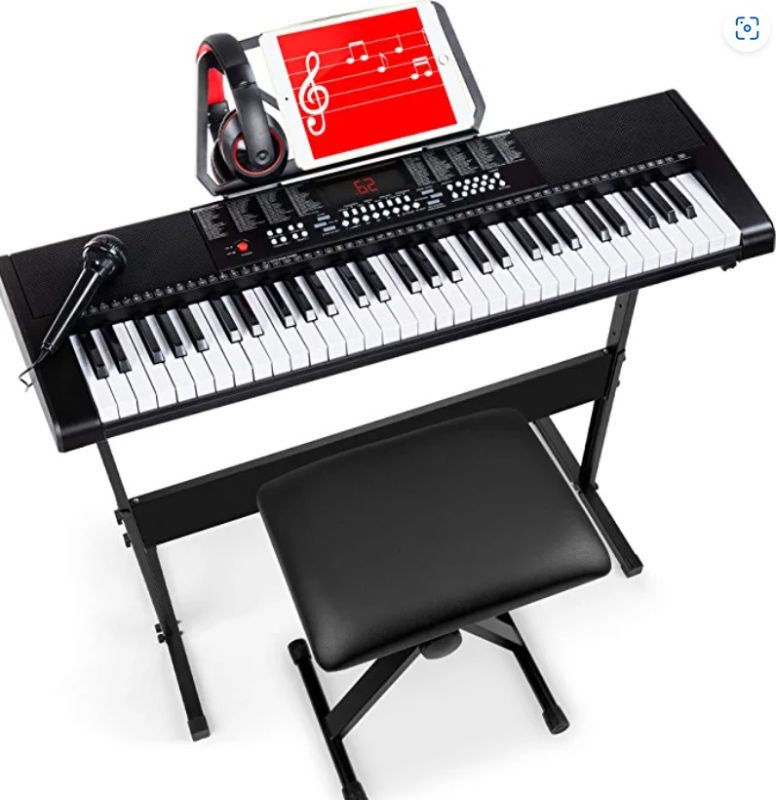 Photo 1 of Best Choice Products 61-Key Electronic Keyboard Piano Portable Electric Keyboard Complete Beginner Keyboard Set w/LED Screen, Stand, Bench, 
* USED * No power supply, unable to test. * (Stock photo for reference only)