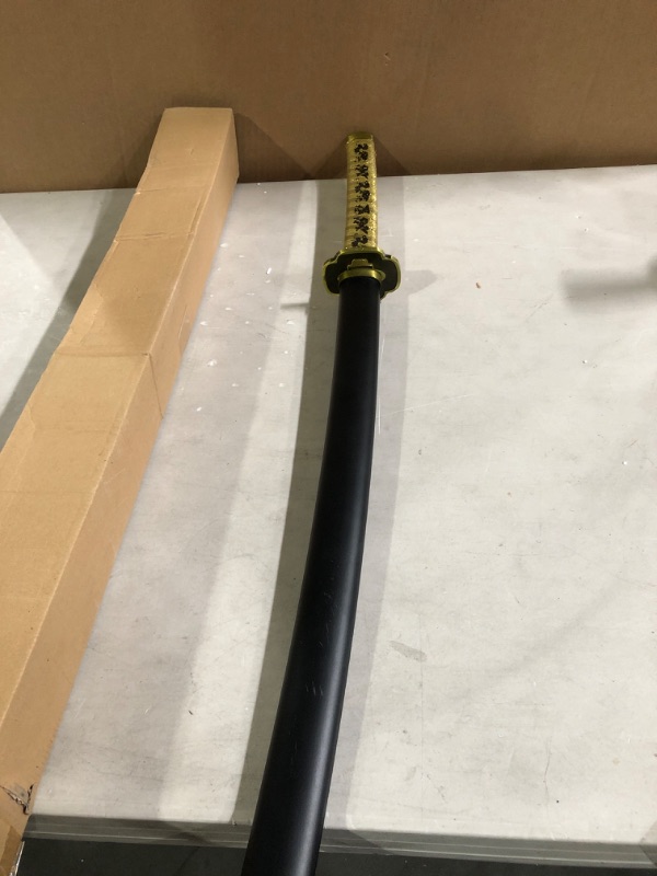 Photo 2 of * USED* CosgodRoll Handmade Demon Slayer Sword, 41 inches 1045/1060 Forged Carbon Steel Anime Cosplay Sword with Leather Scabbard, Katana Samurai Swords for Anime Fans Inosuke - 1045 Steel