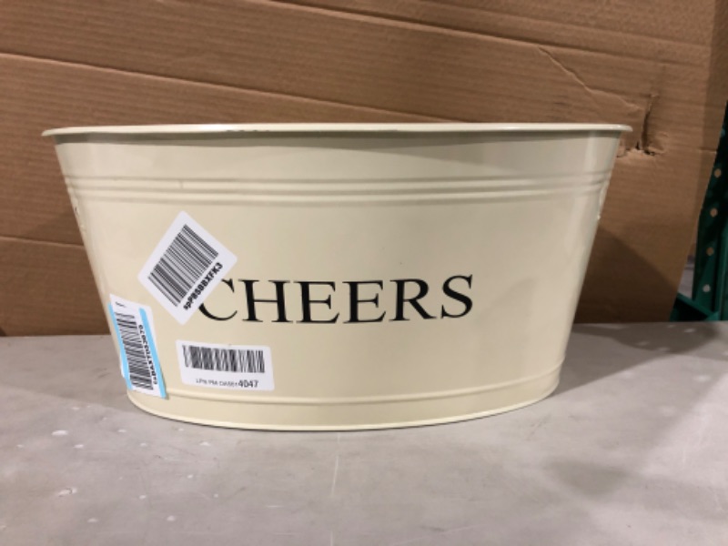 Photo 2 of * Damaged * Twine Rustic Farmhouse Decor Ice Bucket And Galvanized Cheers Tub, 6.3 gallons, cream.  * Damaged, missing handles. *