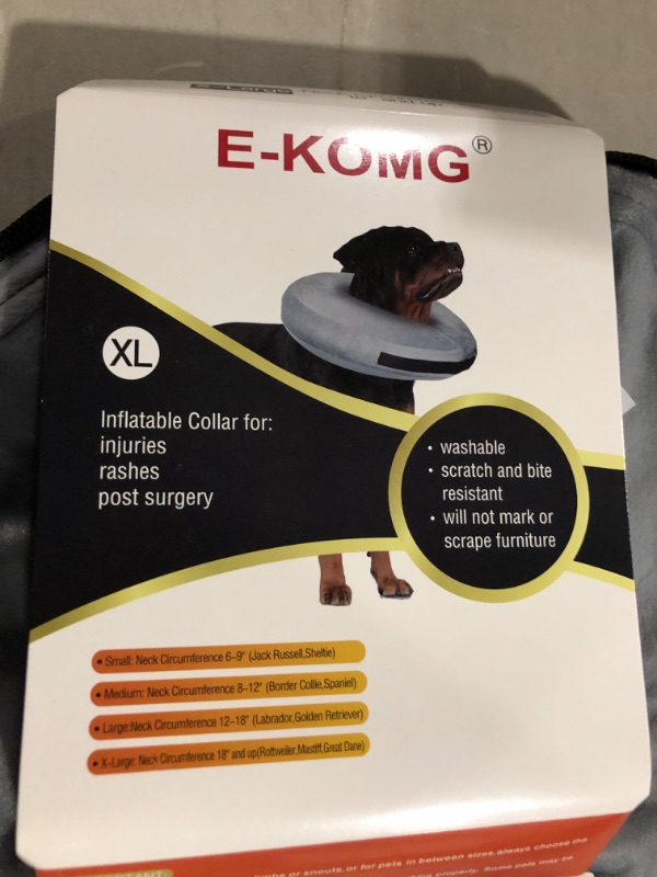 Photo 2 of E-KOMG Dog Cone After Surgery, Protective Inflatable Collar, Blow Up Dog Collar, Pet Recovery Collar for Dogs and Cats Soft X-Large(18" and up) Grey