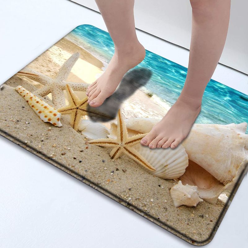 Photo 1 of Creative House Life Bath Mat for Bathroom Non Slip Soft Absorbent 24x71 Memory Foam Bathroom Rugs Extra Large Size Runner Long Mat for Bath Room 24x71 Beach Shells 24x71