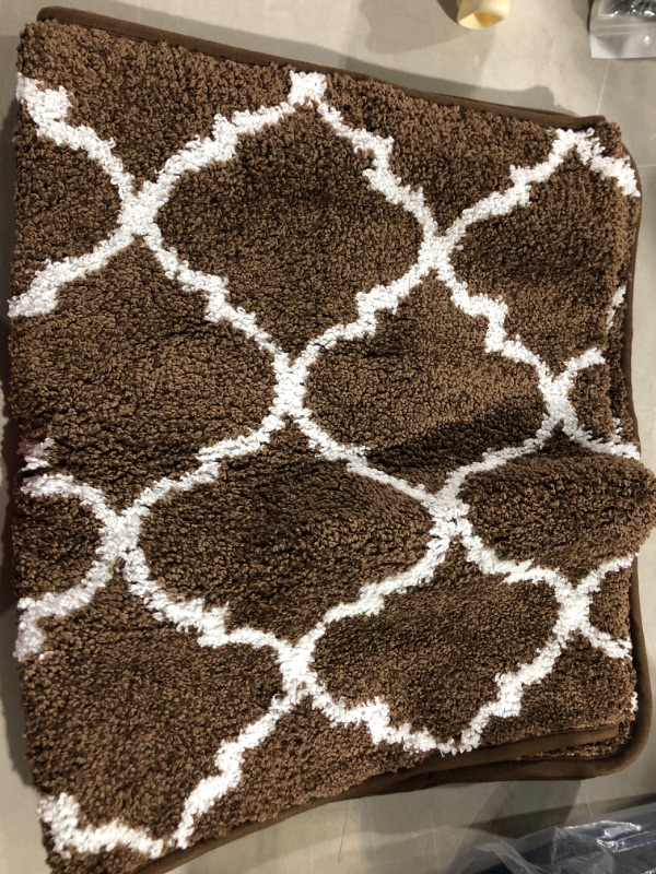 Photo 2 of Carvapet 2 Pieces Microfiber Moroccan Trellis Non-Slip Soft Kitchen Mat Bath Rug Doormat Runner Carpet Set, 20"x63"+20"x31", Coffee 20"x63"+20"x31" Coffee