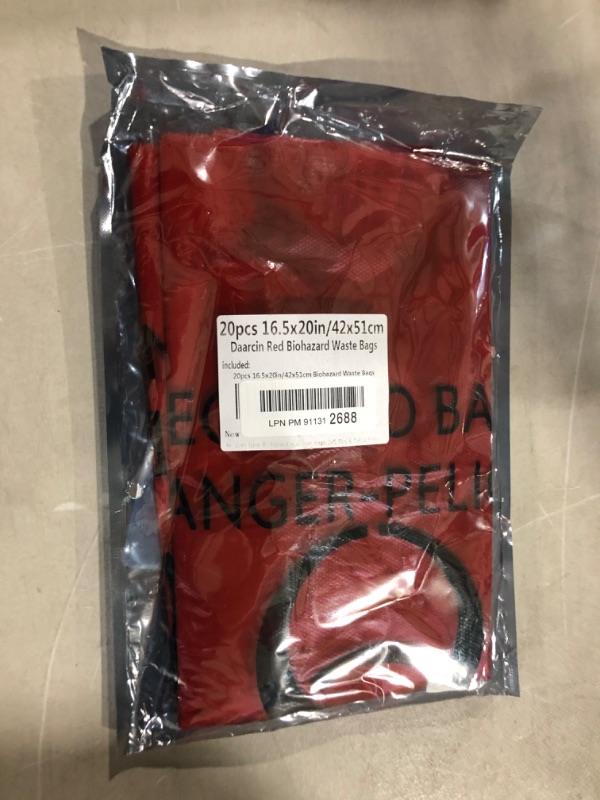 Photo 2 of Daarcin 20pcs 16.5x20in/42x51cm Red Biohazard Waste Bags With Hazard Symbol Disposable Hazardous, Trash Liners for Infectious Waste Disposal