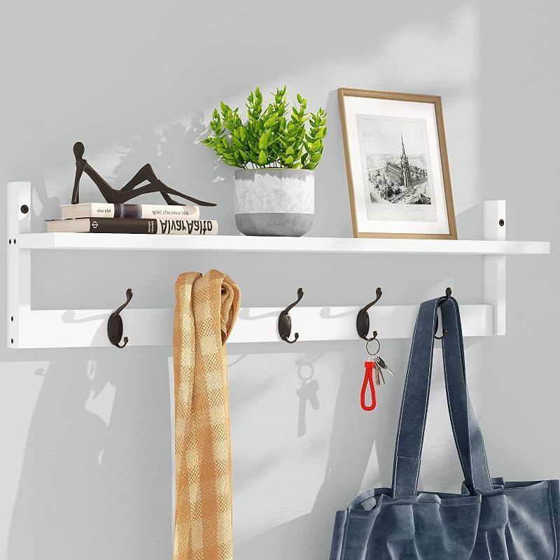 Photo 1 of AMBIRD Wall Hooks with Shelf Entryway Wall Hanging Shelf Wood Coat Hooks for Wall with Shelf Wall-Mounted Coat Hook Rack with 5 Dual Hooks for Bathroom, Living Room, Bedroom (Modern)