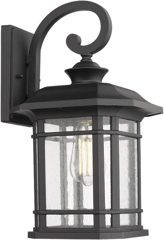 Photo 1 of Emliviar Outdoor Wall Lights for House, 1-Light Exterior Wall Sconce Black Finish with Clear Seeded Glass, 17" Height, 22021M