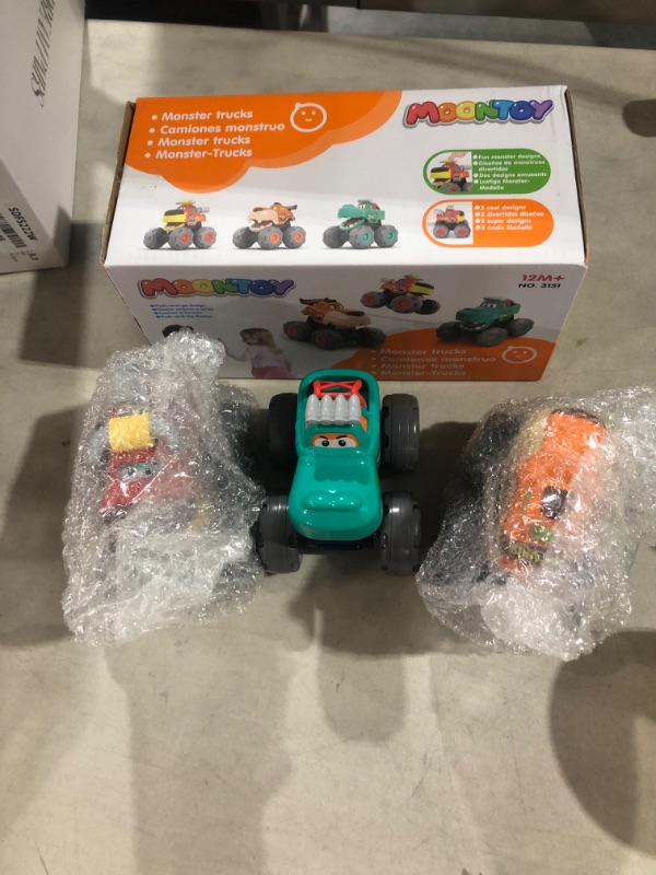 Photo 3 of MOONTOY Toy Cars for 1 2 3 Year Old Boys, 3 Pack Friction Powered Cars Pull Back Toy Cars Set - Bull Truck, Leopard Truck, Crocodile Trucks, Push and Go Toy Cars for Toddler Boys Baby Gift.